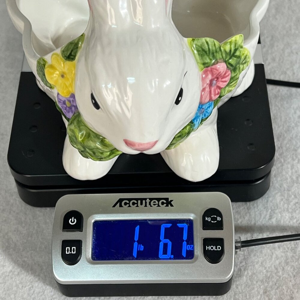 Vintage Collectible Oxford Elite Ceramic Easter Bunny Basket Floral Design Decor - Picture 14 of 14
